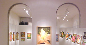 Collage of a recent exhibit of paintings by local artists Peg Napralla and Brian Schuetz. To learn more about these and other Columbia County artists, contact the Zona Gale Center.