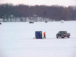 Ice Fishing is popular on all Dodge County lakes. Pictured is Lake Emily near Fox Lake.