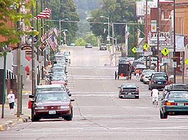Main Street Platteville - Bikes, Cars and an Amish Buggy